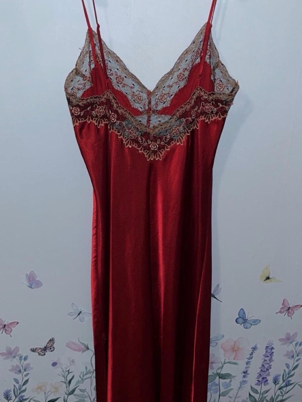 Valerie Stevens Deep Red Satin Slip or Dress with Robe - Picture 4 of 4
